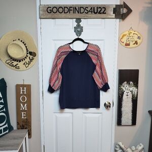 melissa paige Boho Festival Multicolor 3/4 Crochet Sleeves Sz Large Lightweight